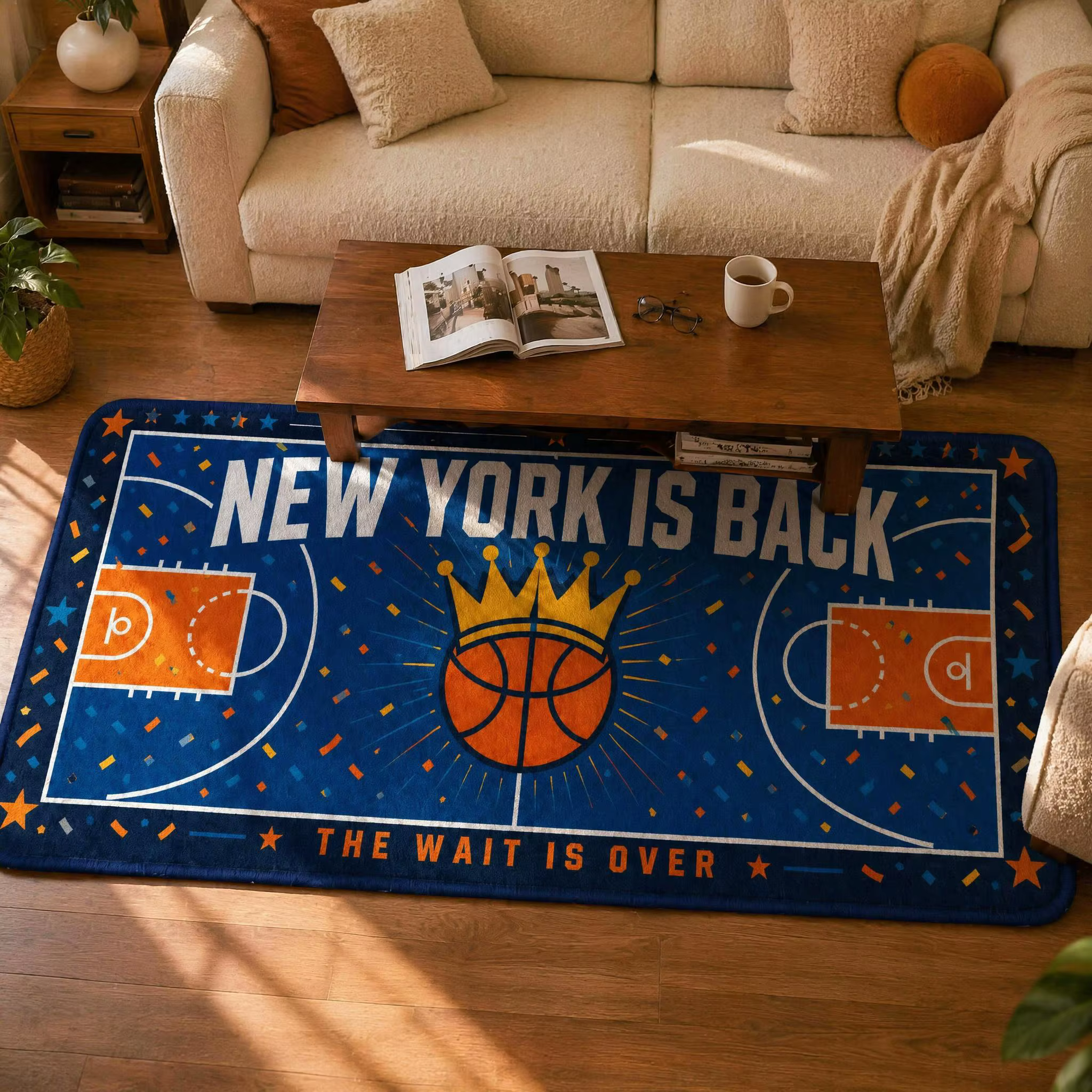 Tapis de sol antidérapant motif confettis de la cour de basket de New York NEW