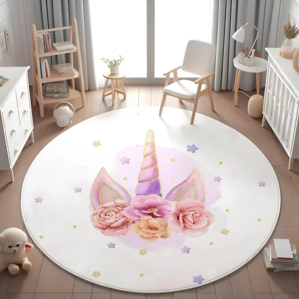 Tapis rond à fleurs licorne enchantée