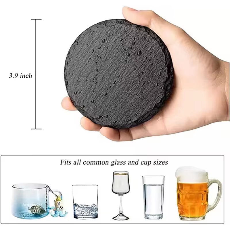 Sous-verres ronds/carrés en pierre d'ardoise noire