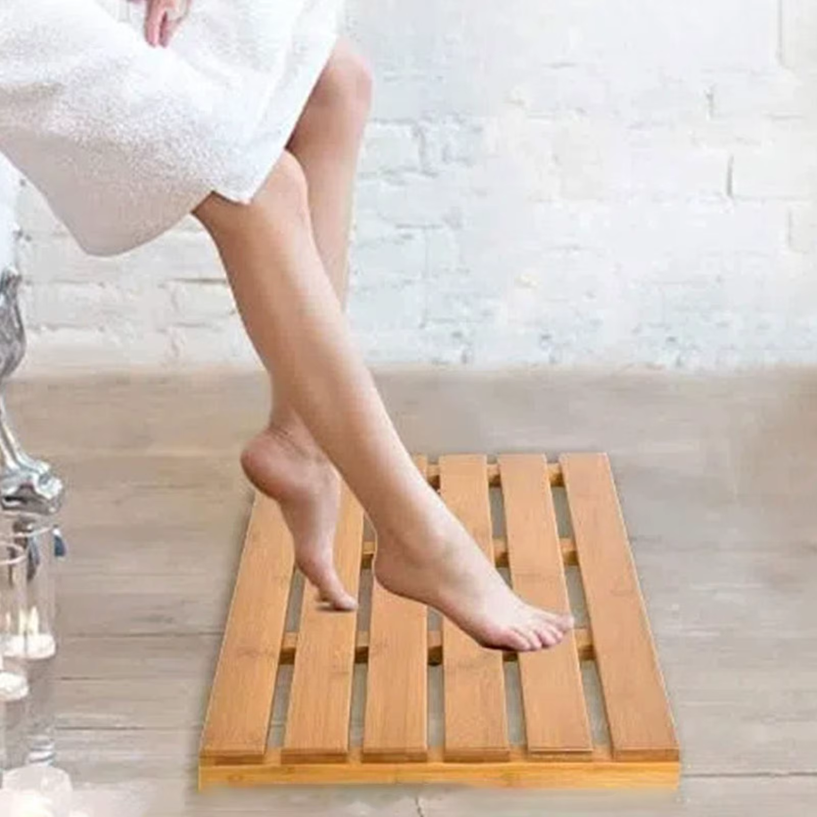 Tapis de bain en bambou imperméable pour intérieur et extérieur