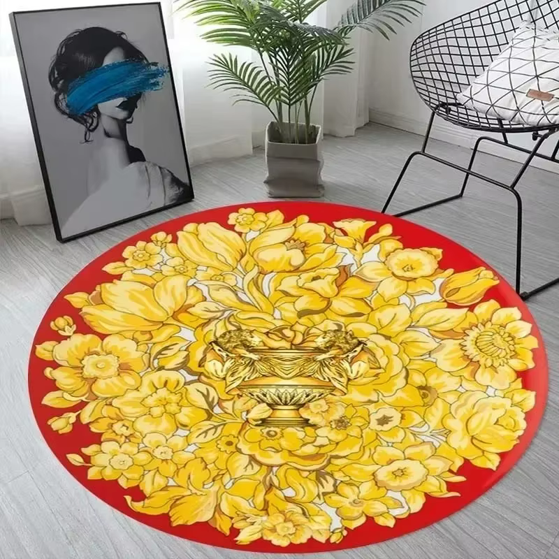 Tapis circulaire imprimé doré rétro nordique