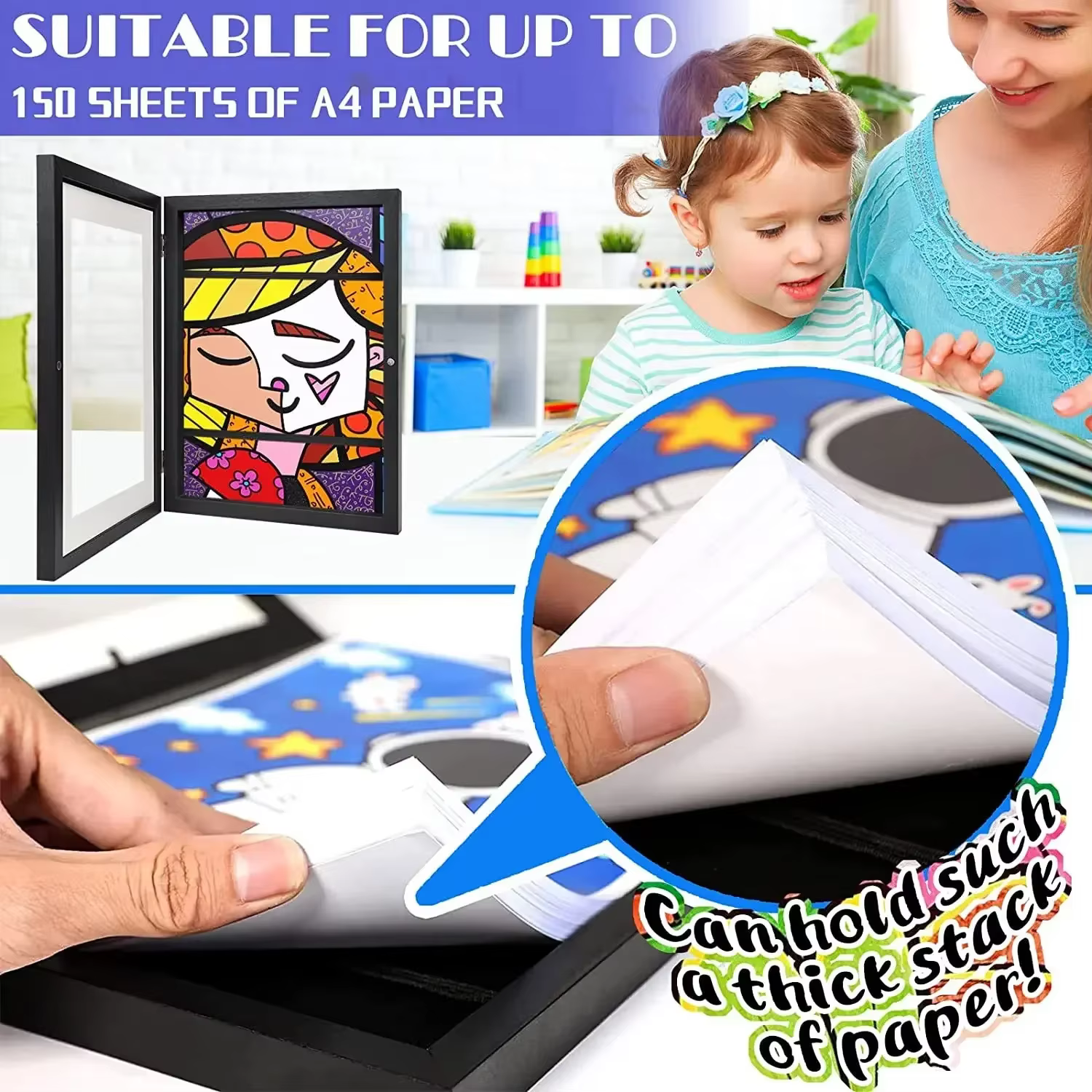 Cadre de dessin pour enfants A4 cadre d'affiche en bois pour murs cadre d'art pour enfants cadres d'affichage d'images pour enfants modifiables décor à la maison
