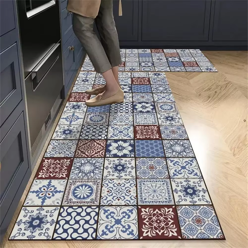 VIKAMA 1/2 tapis de cuisine vintage, tapis de couloir antidérapant pour salon, chambre à coucher, paillasson d'entrée, décoration intérieure