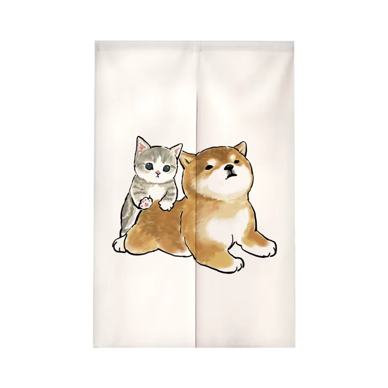 Rideau de porte illustré avec un chat de dessin animé VIKAMA : Décoration minimaliste pour la maison