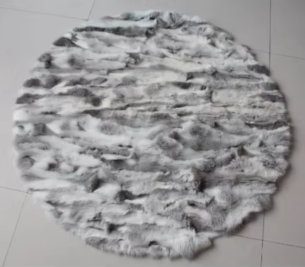 Couverture ronde en fourrure de lapin véritable pour salon