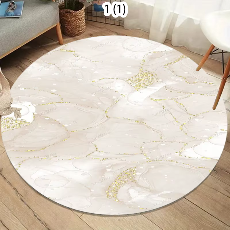 Nouveau style 2026 : Tapis rond luxueux couleur marbre blanc et or pour chambre à coucher