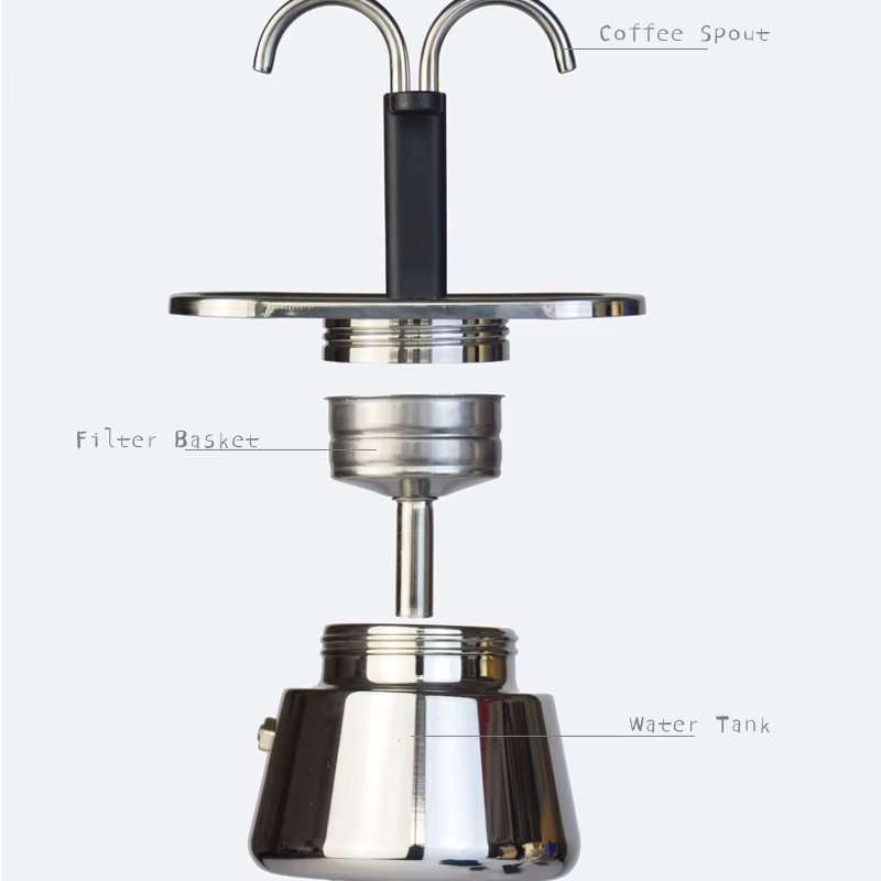 Moka Pot à double tube en acier inoxydable 304, cafetière italienne, mini cafetière à main, appareil à café, outil de cuisine