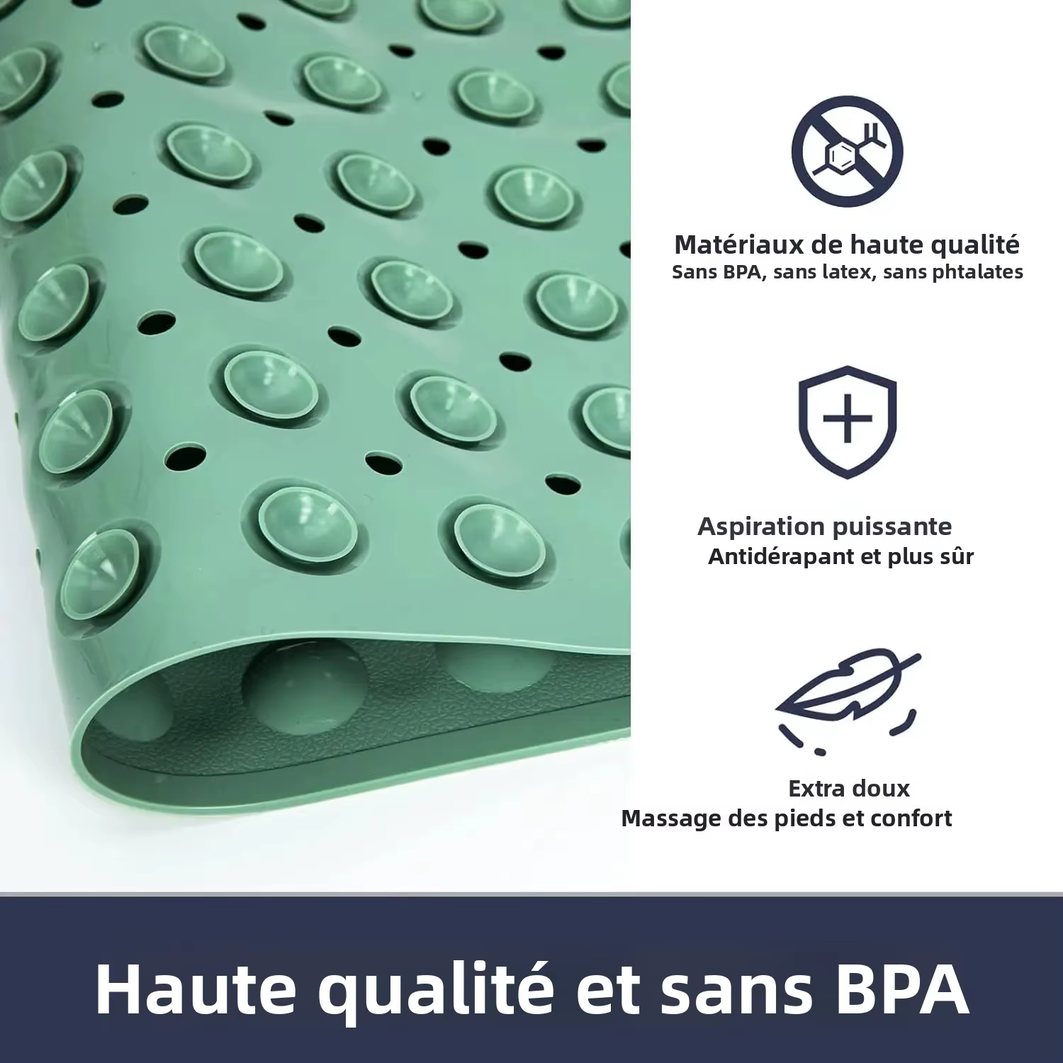 Tapis de douche rectangulaire antidérapant