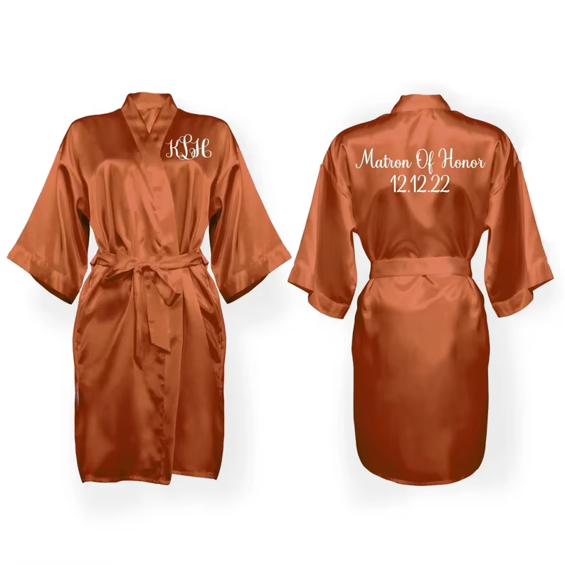 Robe de demoiselle d'honneur personnalisée en terre cuite, Robe de mariée en Satin avec nom personnalisé, Robe de demoiselle d'honneur de mariage, Kimono, Robe de demoiselle d'honneur