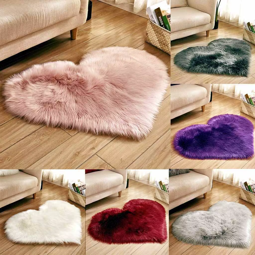 Tapis coeur doux en forme de laine Imitation peau de mouton