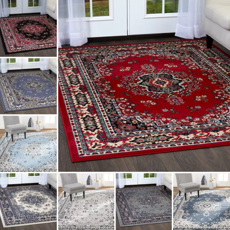 Grand tapis de style persan doux au design rétro
