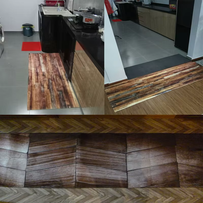Tapis de cuisine géométrique en Grain de bois