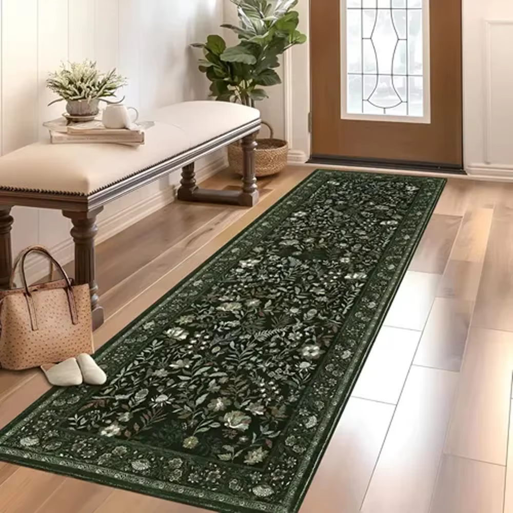 Tapis de couloir botanique vert foncé