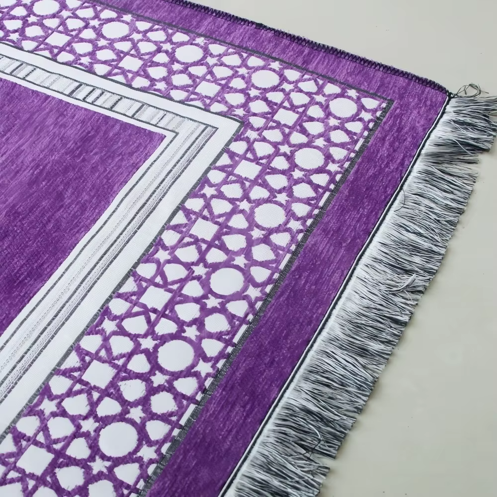 Nouveau tapis de prière pliable lavable antidérapant islamique rectangulaire avec pompon, tapis de salon
