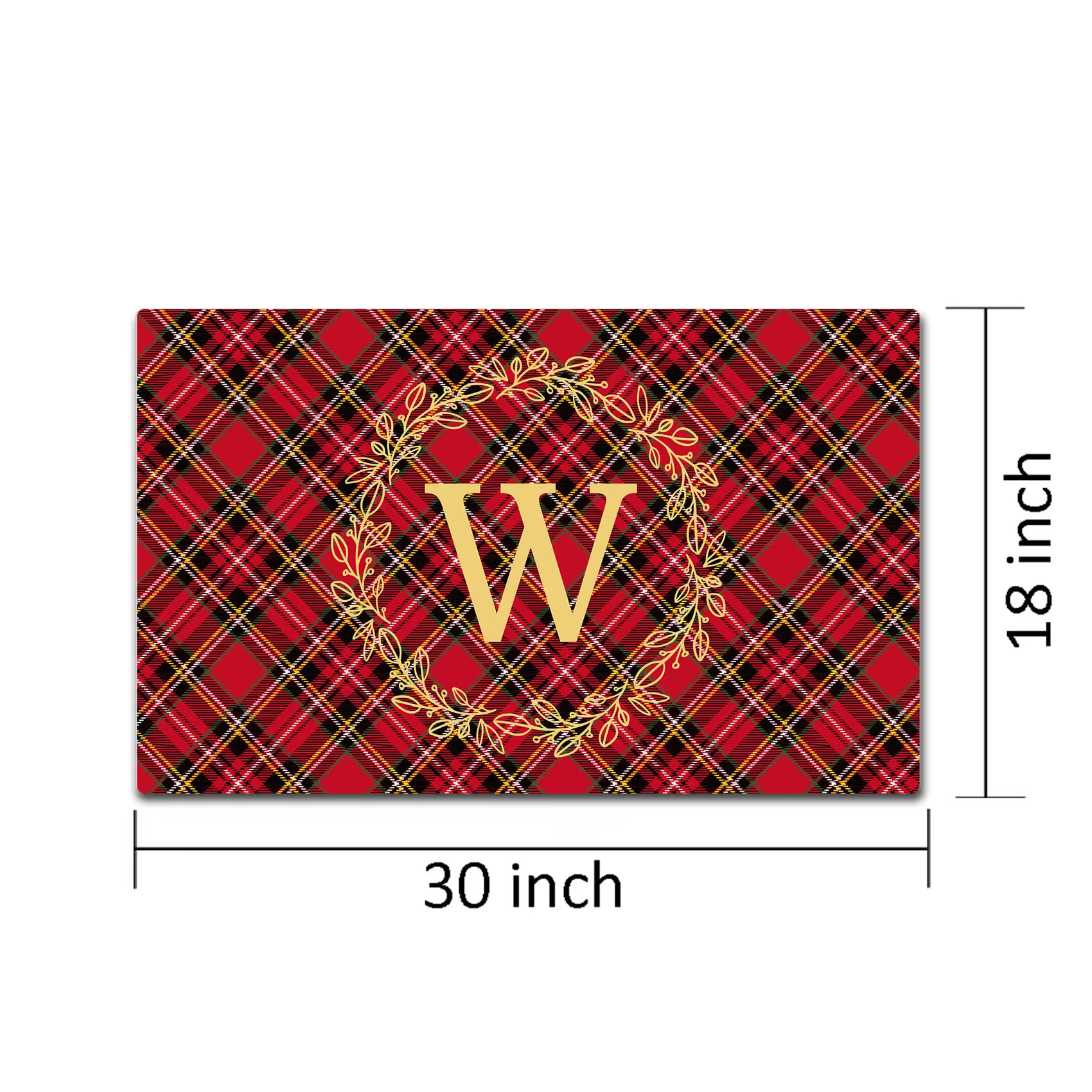 Tapis de porte personnalisé en Tartan de noël, nom de famille personnalisé, couronne de feuilles initiales, paillasson d'entrée, support en caoutchouc, antidérapant