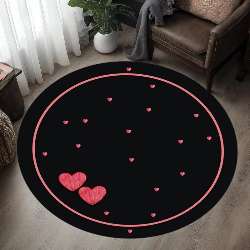 Tapis rond vert foncé avec papillon rose