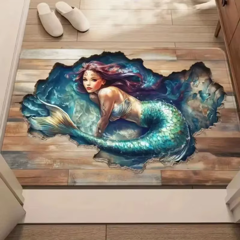 Tapis de sol 3D en pierre avec motif d'ours qui brise la porte