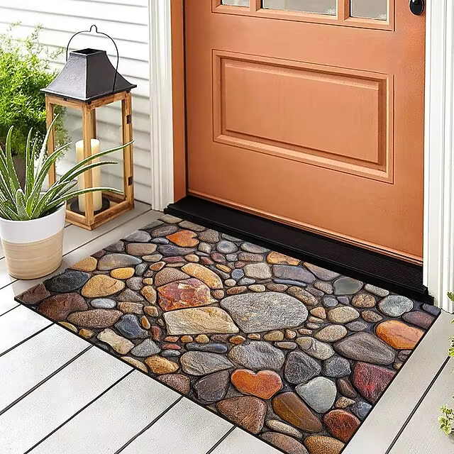Tapis d'entrée antidérapant à motif de pavés