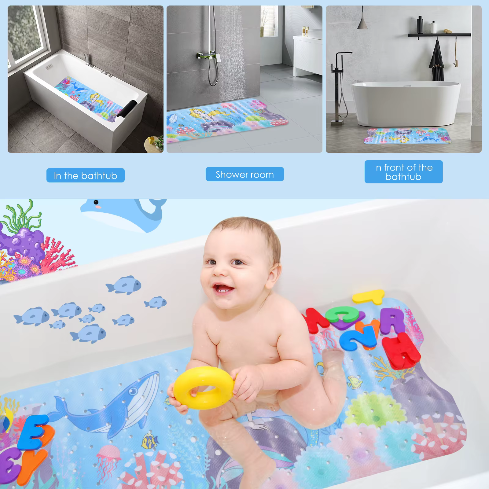 Grand tapis de bain de dessin animé pour bébés et enfants