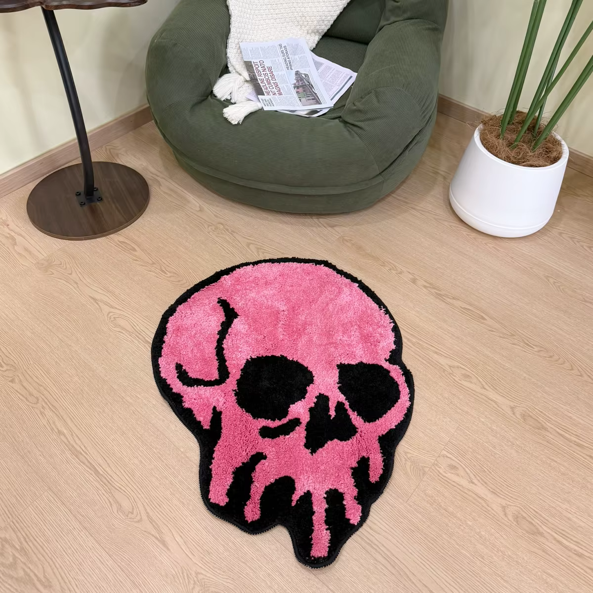 Tapis capitonné en forme de crâne rose