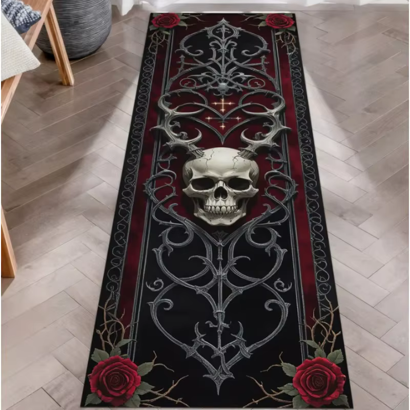 Tapis de chemin gothique à motif de crâne