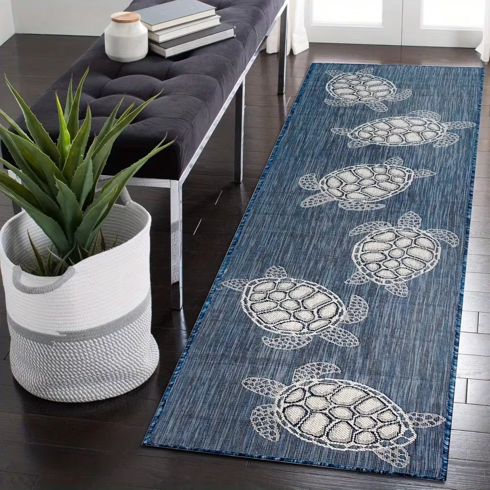 Tapis de sol abstrait géométrique tortue de mer et poisson koi pour couloir
