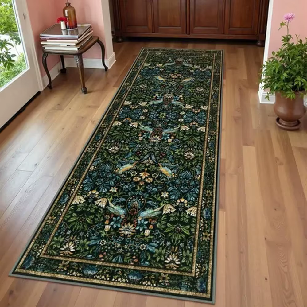 Tapis de couloir botanique vert foncé