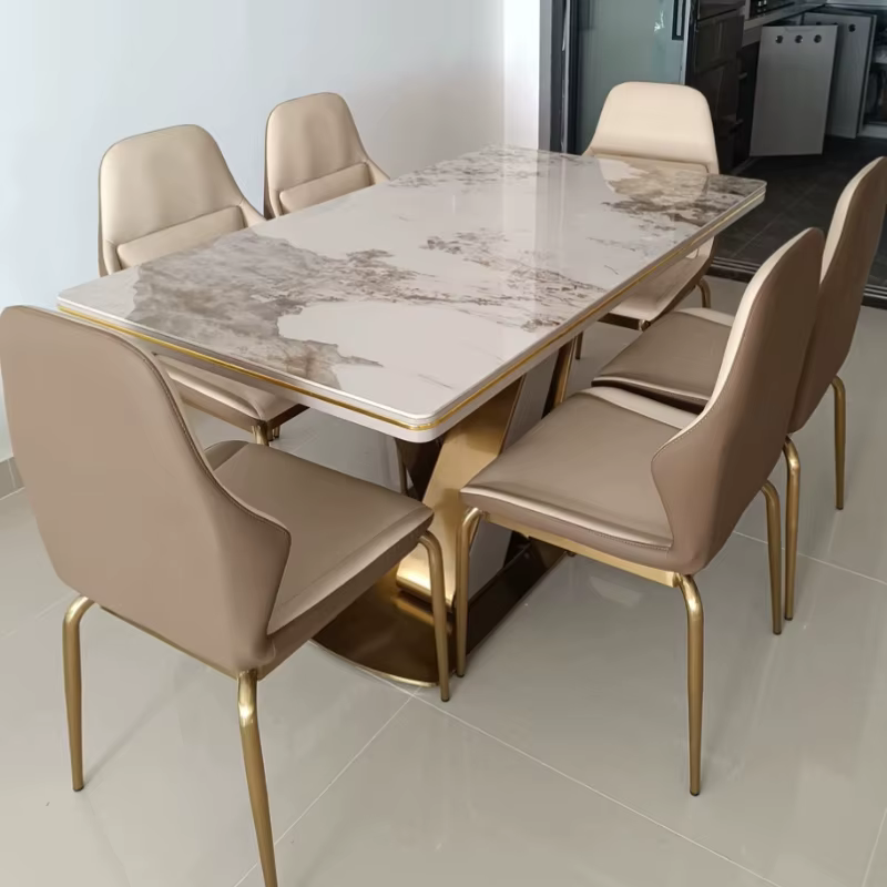 Ensemble de table à manger moderne de 140cm, 160cm, 180cm, avec 6 chaises, tables à manger carrées de luxe en dalle de roche, meubles de maison Kitcjen Pliante