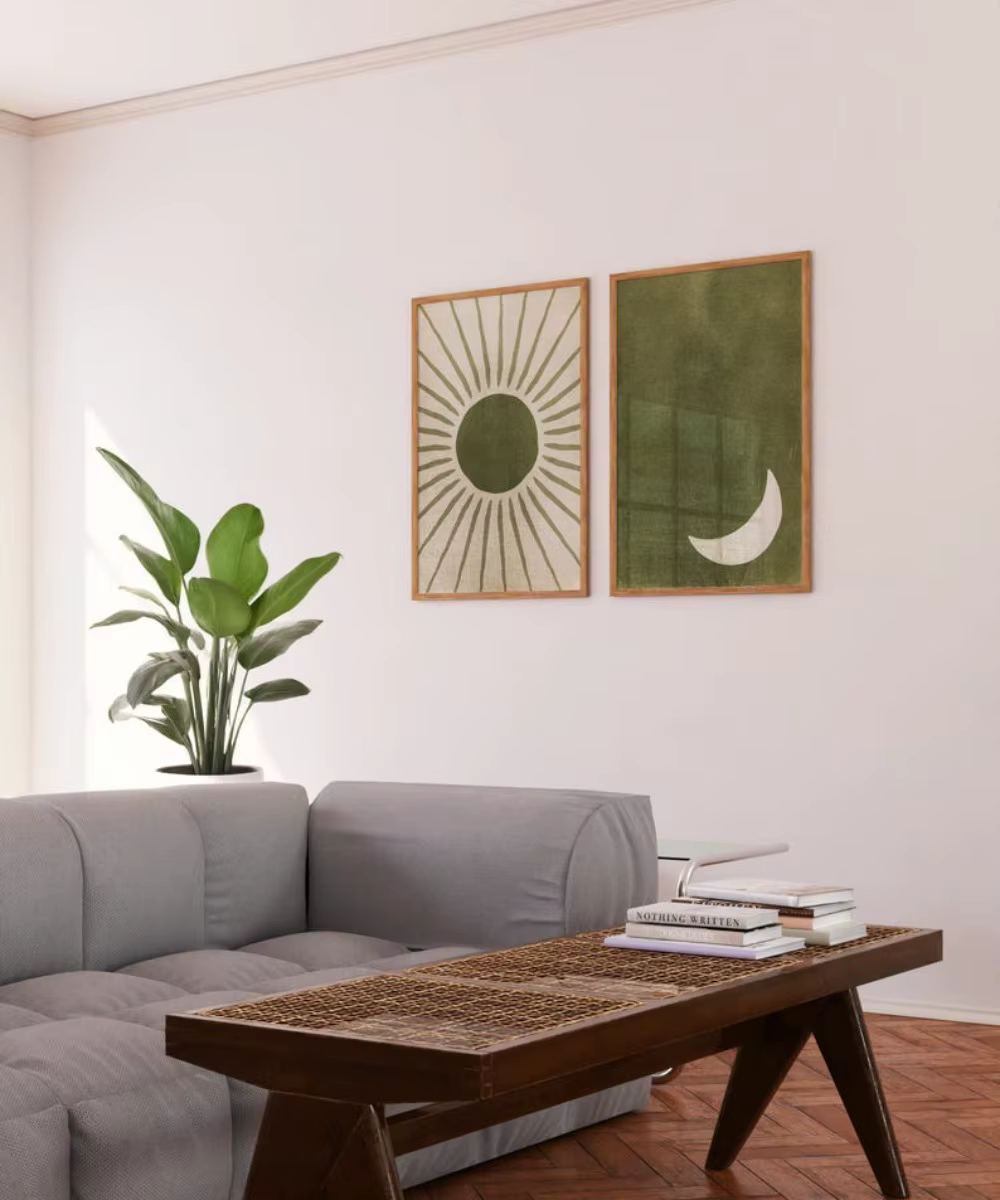 Abstraction d'art mural vert sauge