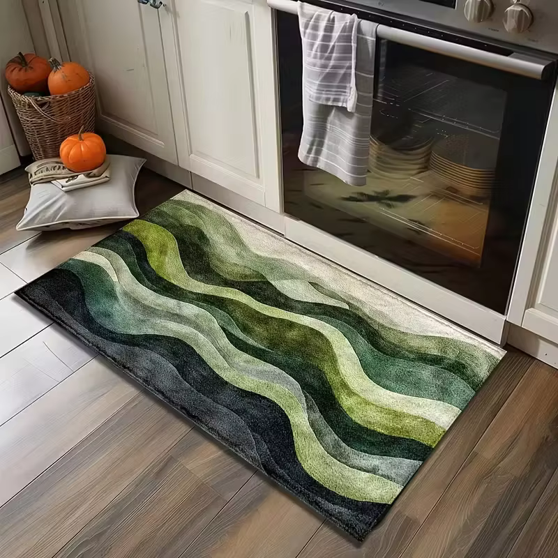 Tapis antidérapant à motif de feuilles vertes plates 2D