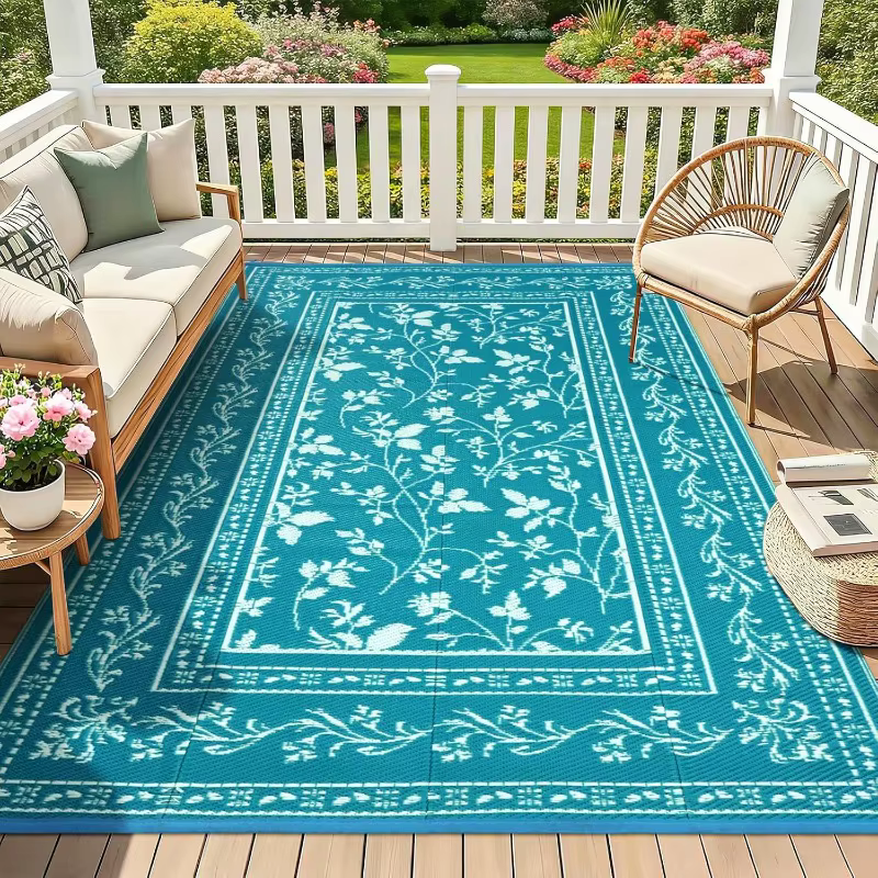 Tapis d'extérieur à imprimé floral bohème