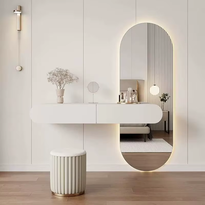 Organiseurs modernes, Miroir de coiffeuse, Table de chevet, Coiffeuse de luxe, Bureau de beauté, Meuble de chambre et de salon en bois, Schminktisch, Mobilier de maison