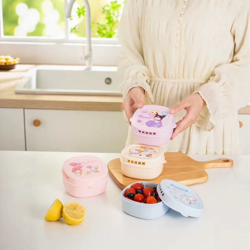 Contenants de rangement alimentaire de cuisine Hello Kitty Kuromi, égouttoirs à fruits, contenants de rangement pour réfrigérateur avec couvercles