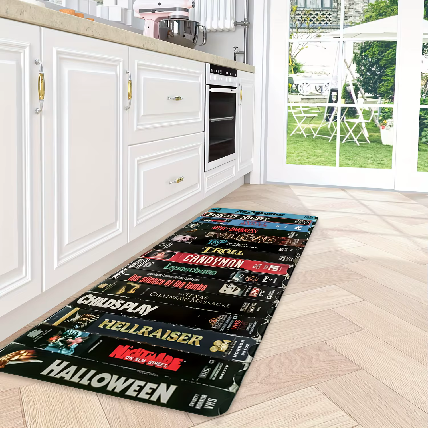 Tapis thème film d'horreur avec titres de films emblématiques