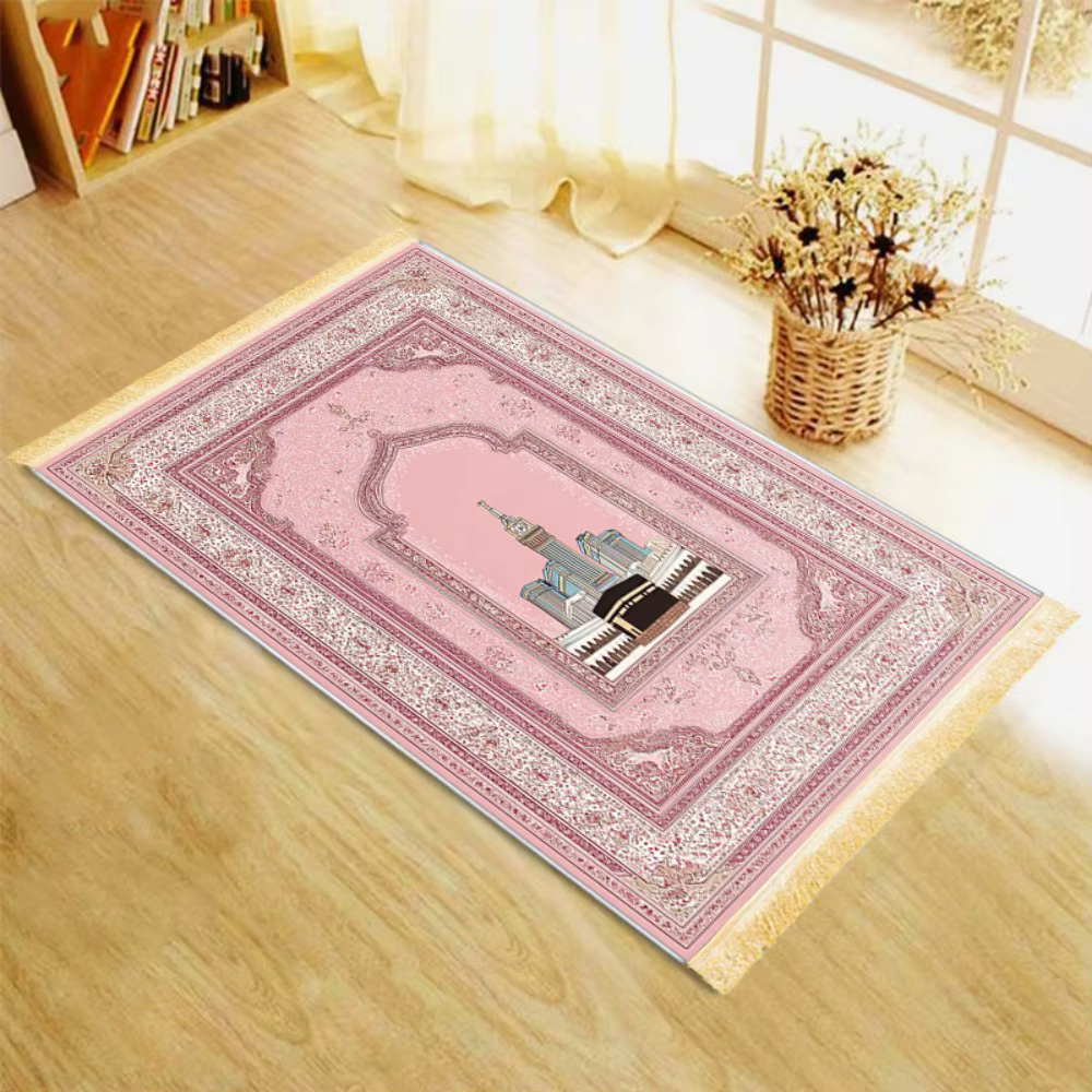 Tapis de prière islamique en polyester rose doré