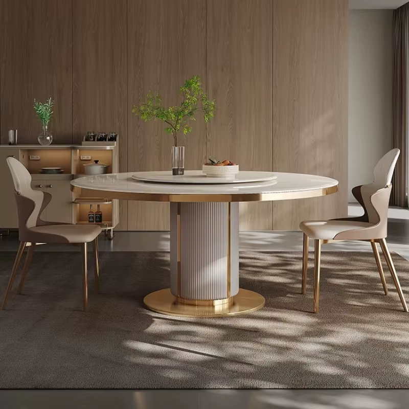 Nouvelle table à manger en marbre de luxe léger, table à manger ronde moderne haut de gamme, ensemble de 6 chaises, tables de cuisine, meubles pour la maison