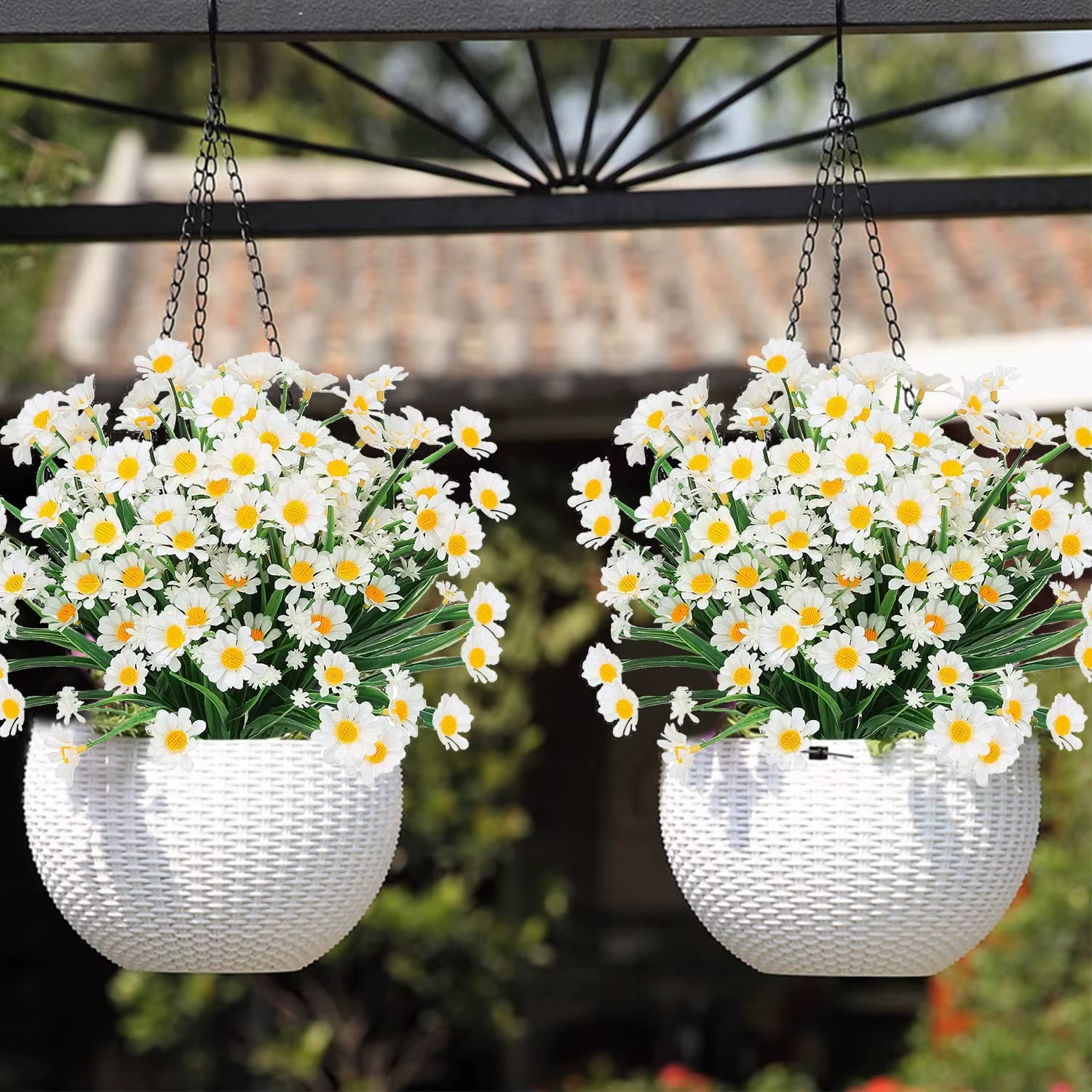Fleurs de marguerite artificielles, fausses fleurs résistantes aux UV, arbustes verts, jardinière, maison, bureau, jardin, cour, boîte de fenêtre, décoration de mariage