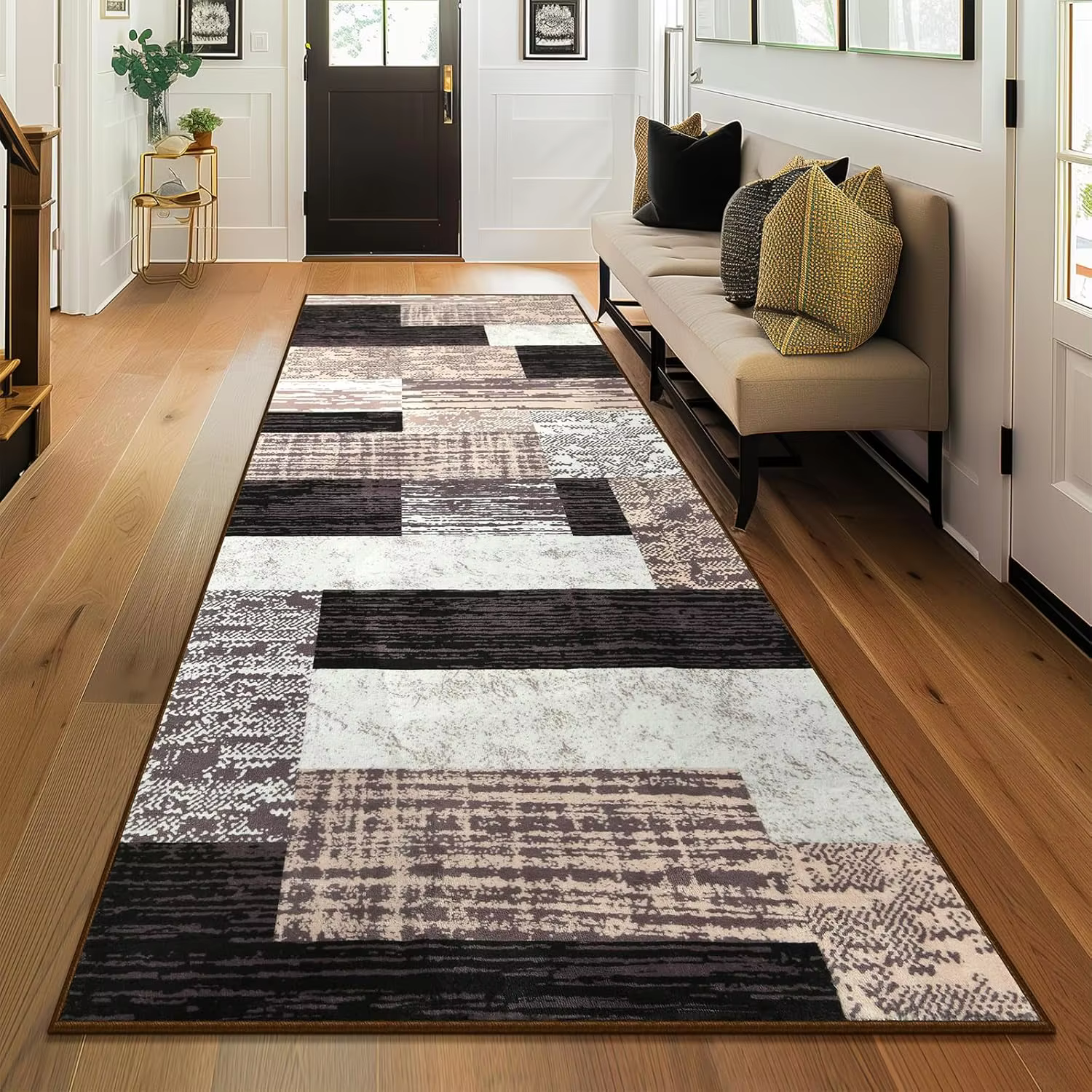 Tapis de couloir gris minimaliste nordique antidérapant