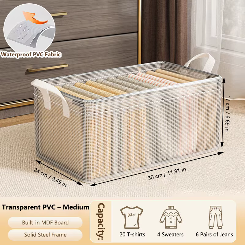 1 boîte de rangement transparente en PVC avec cadre en acier solide, imperméable, panier de rangement pour sous-vêtements, adapté à la maison et aux dortoirs