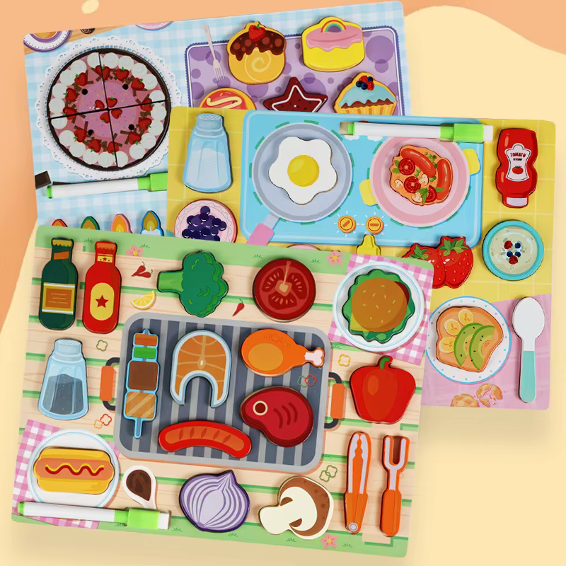 Jouets de cuisine pour enfants, série de cuisine de simulation, ensemble de jouets éducatifs, ensemble d'ingrédients de cuisine en bois, jouets cadeaux