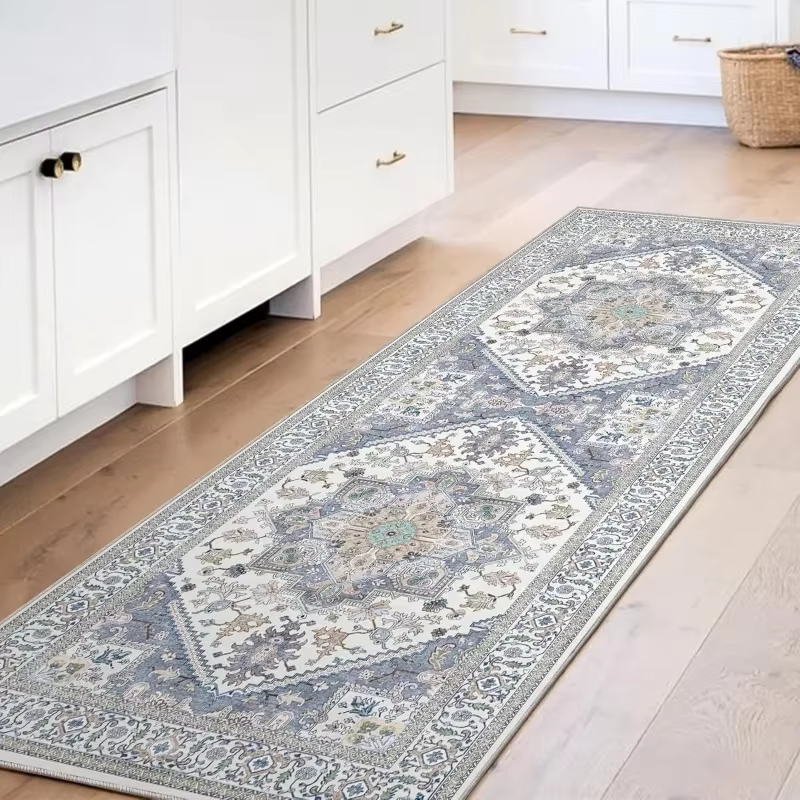 Tapis de couloir vintage à motif floral oriental