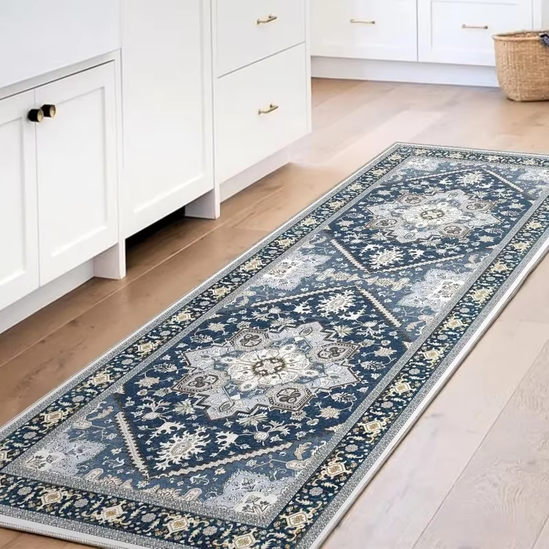 Tapis de couloir vintage à motif floral oriental