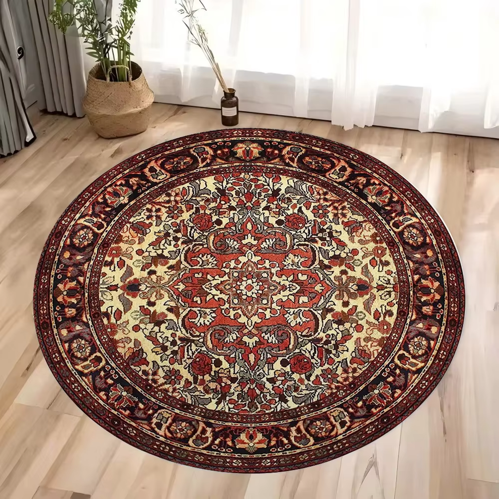Tapis rond persan rouge vintage