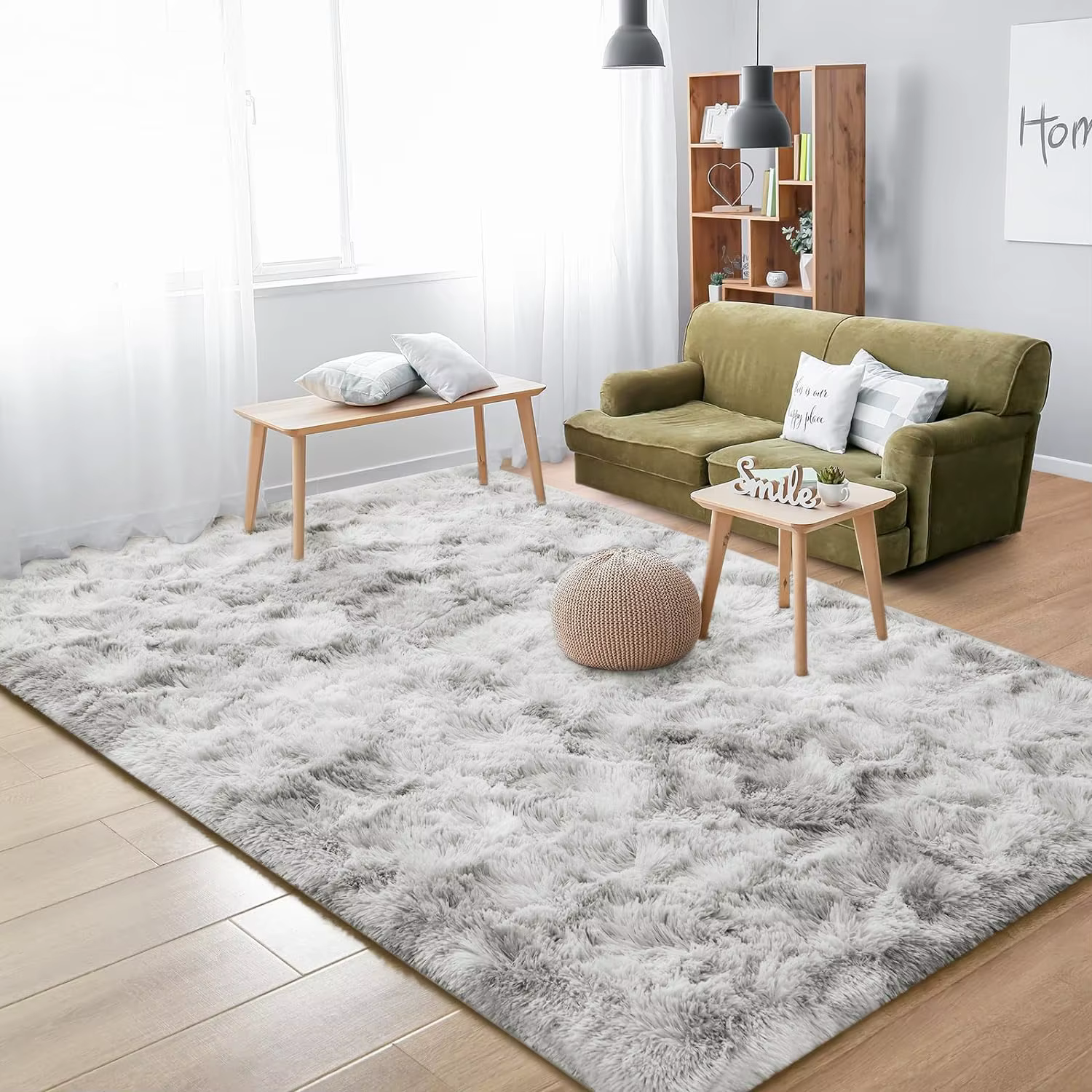 Tapis shaggy gris foncé tie-dye pour salon