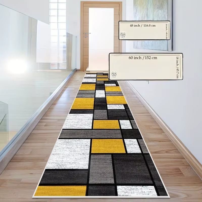 VIKAMA Tapis de couloir géométrique moderne jaune et gris
