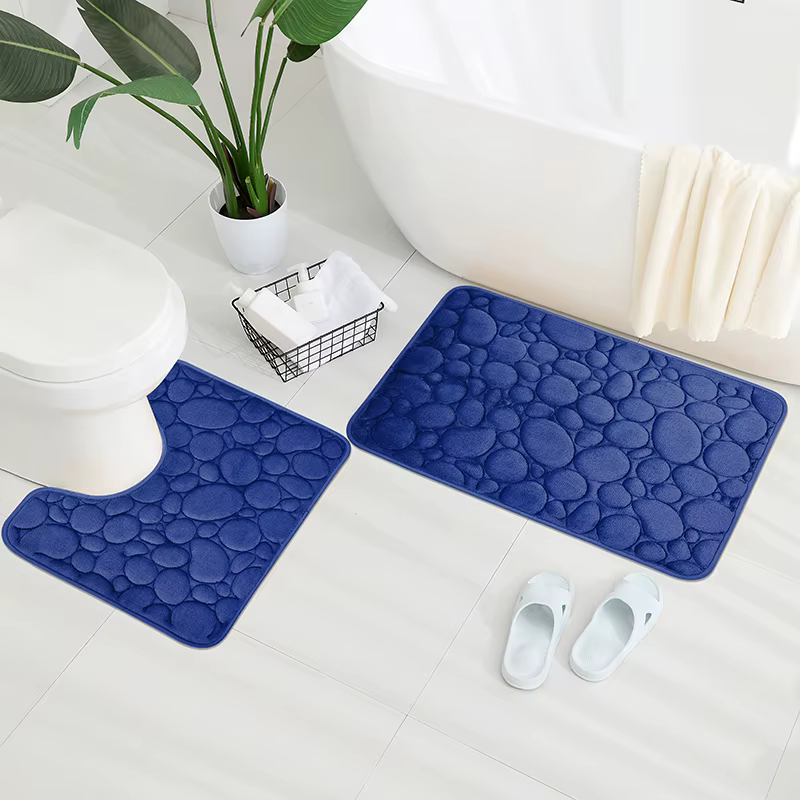 Tapis de sol en velours corail brodé, tapis de salle de bain, tapis absorbant en éponge en forme de U, tapis de porte, ensemble de deux pièces