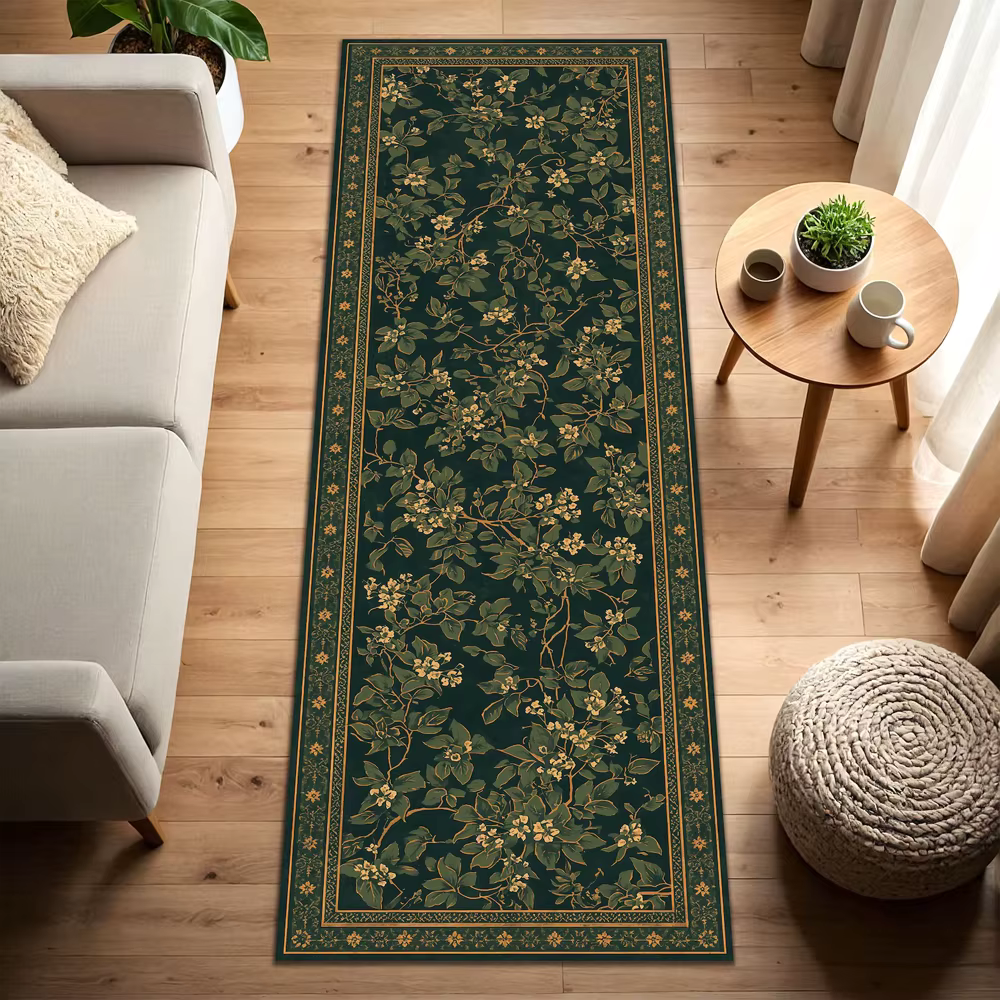 Tapis de couloir botanique vert foncé