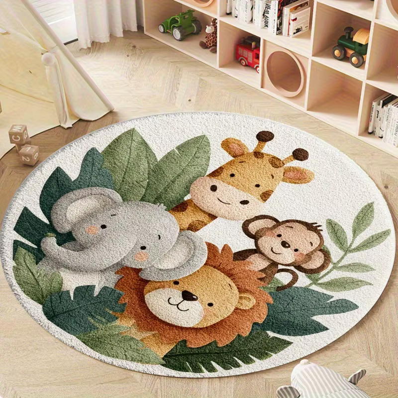 Tapis rond VIKAMA avec animaux de la jungle