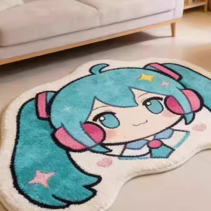 Tapis épais en fausse laine Hatsune Miku – Antidérapant pour chambre à coucher