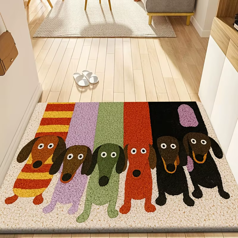 VIKAMA Tapis de bienvenue antidérapant et lavable avec motif de teckel de dessin animé pour la cuisine